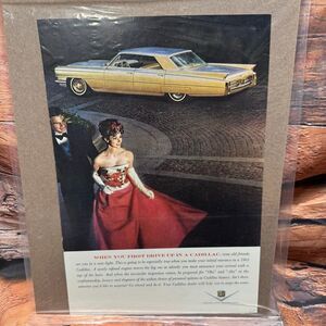 1963 Cadillac Vintage Magazine Print Ad Luxury Gold Sedan Art